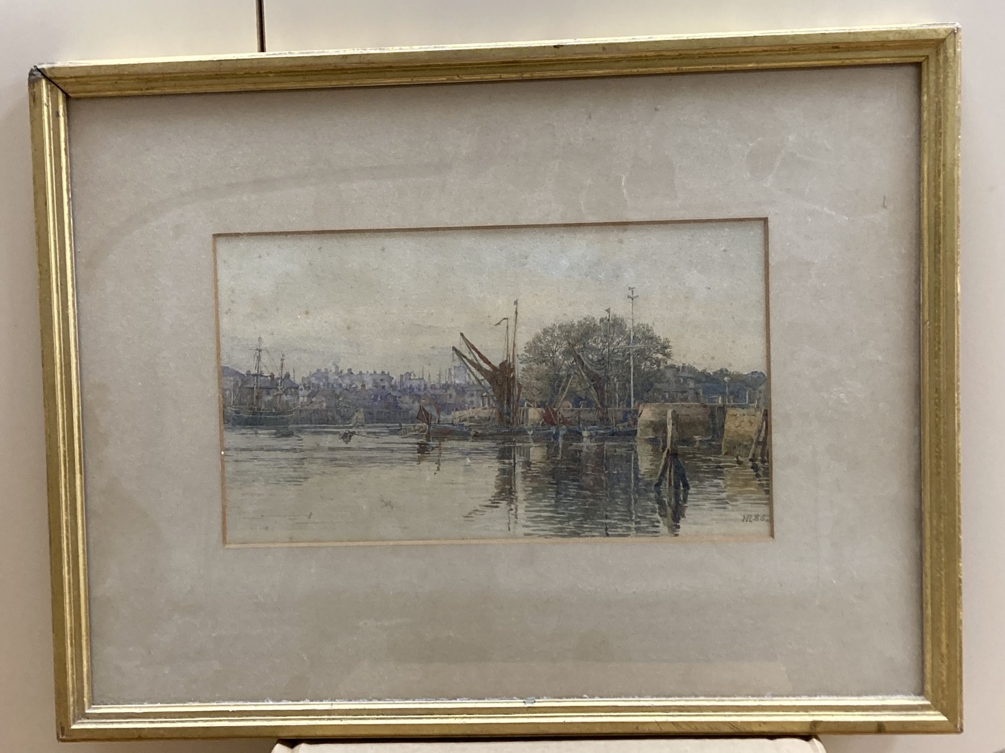 H.R. 1886, two watercolours, Harbour scene and View of a cornfield, monogrammed and dated, 17.5 x 30cm and 15 x 21cm